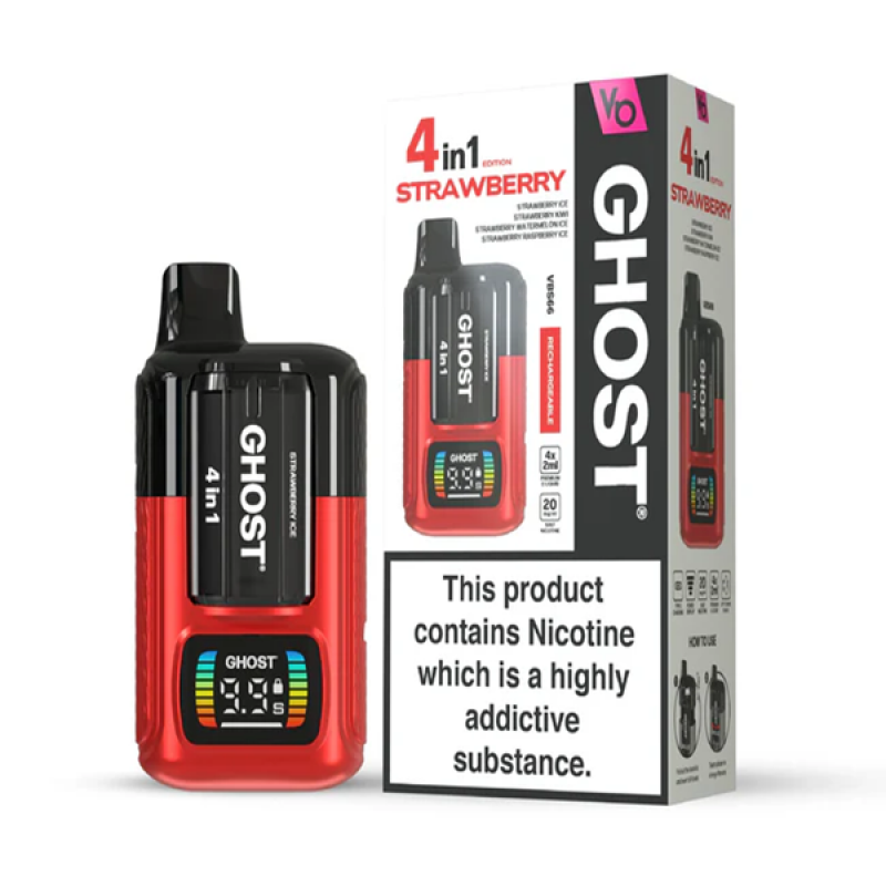 Strawberry Edition Vapes Bars Ghost 4 in 1 Pod Kit 850mAh