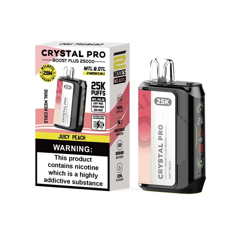 Juicy Peach Crystal Pro Boost Plus 25K Disposable Vape