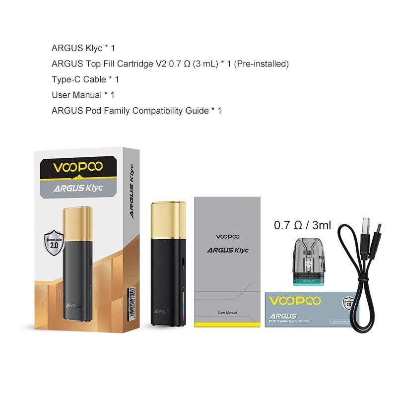 voopoo argus klyc pod kit package