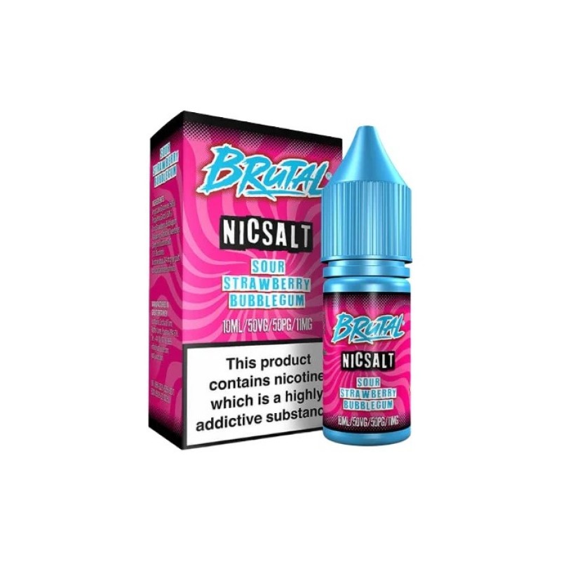 sour strawberry bubblegum 11mg just juice brutal drinks nic salt 50vg