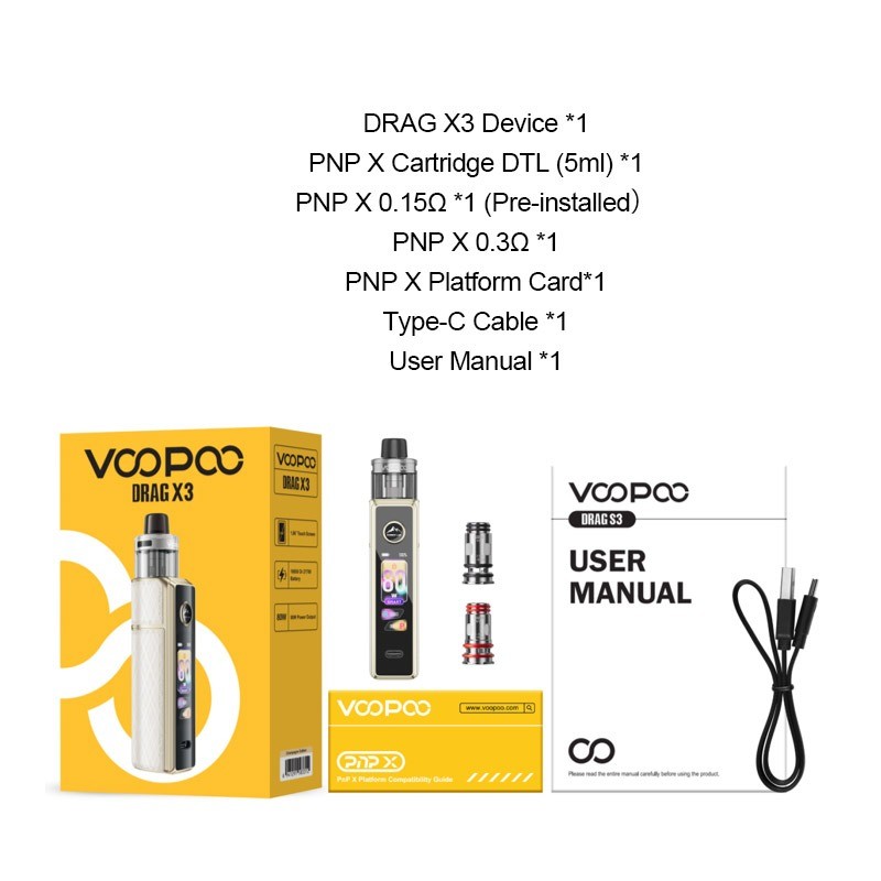 voopoo drag x3 vape mod kit package