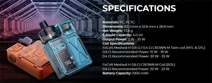 Uwell Crown M Specification