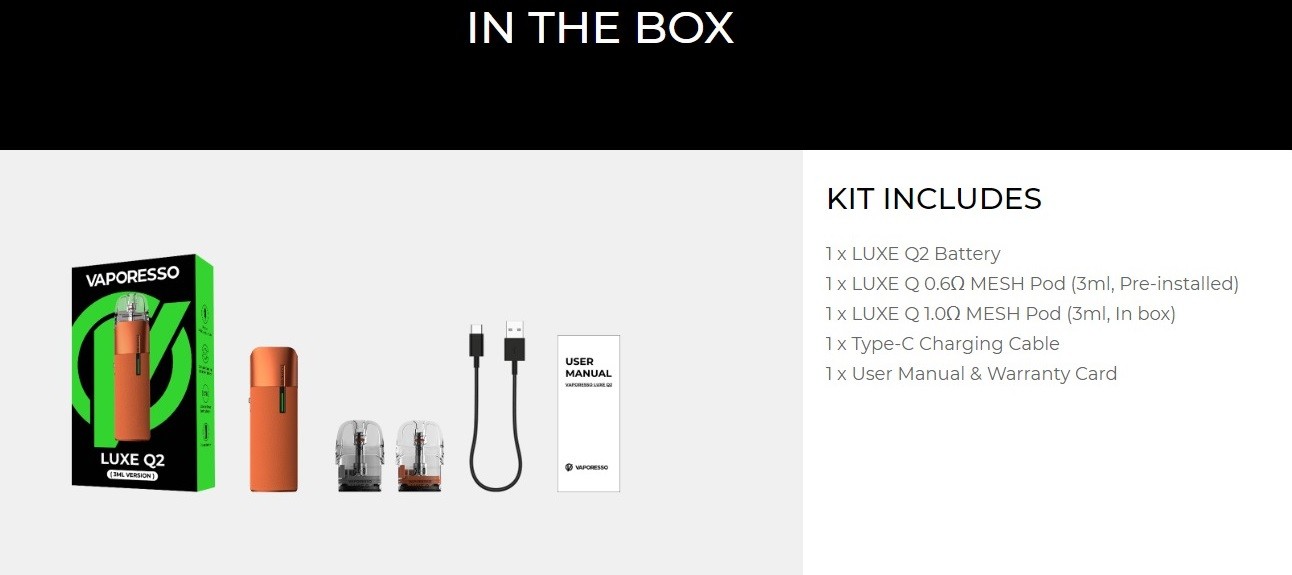 Vaporesso Luxe Q2 Package List