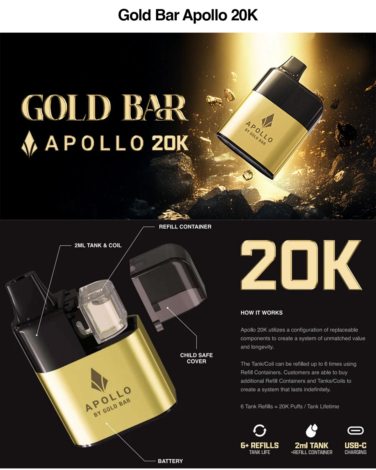 Gold Bar Apollo 20K Disposable