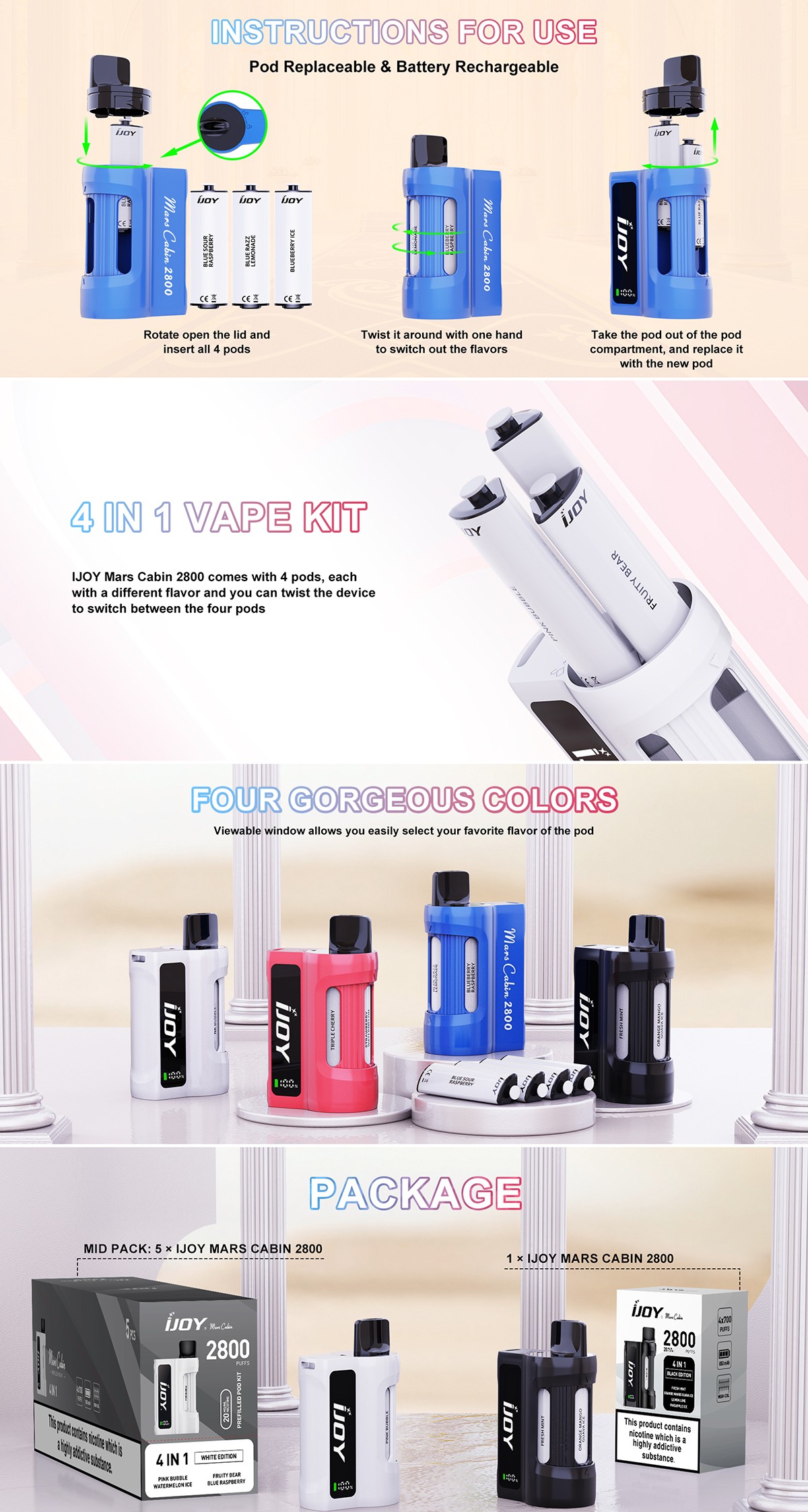 Ijoy Mars Cabin 2800 4 in 1 Dispsoable