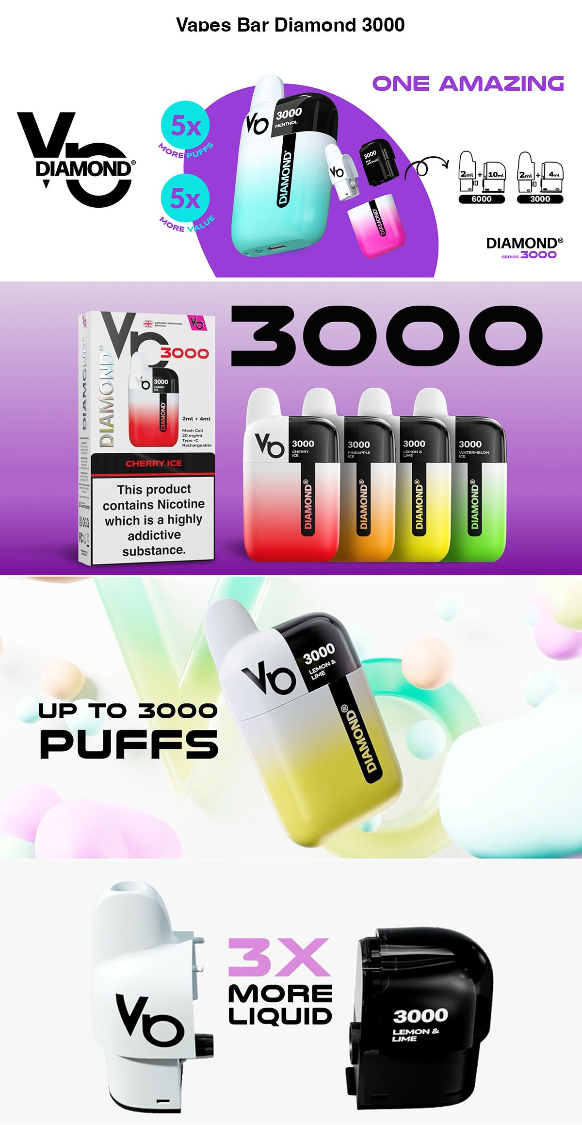 Vapes Bars Diamond 3000 Prefilled