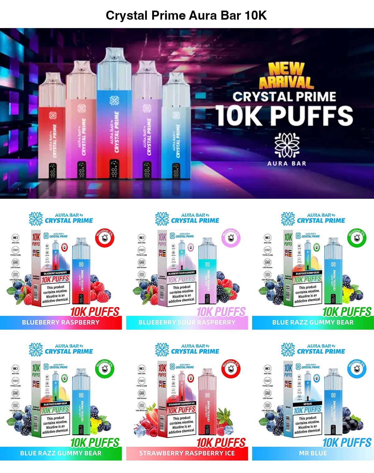 Crystal Prime Aura Bar 10K Prefilled Pod Kit