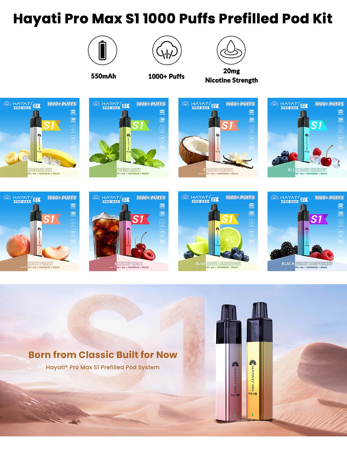 Hayati Pro Max S1 1000 Puffs Prefilled Pod Kit