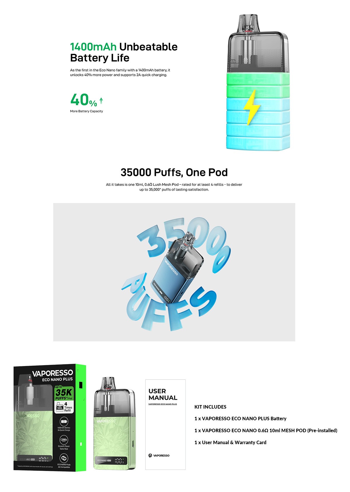 Vaporesso Eco Nano Plus Pod Kit 23W Vaporesso Eco Nano Plus Pod Kit 23W