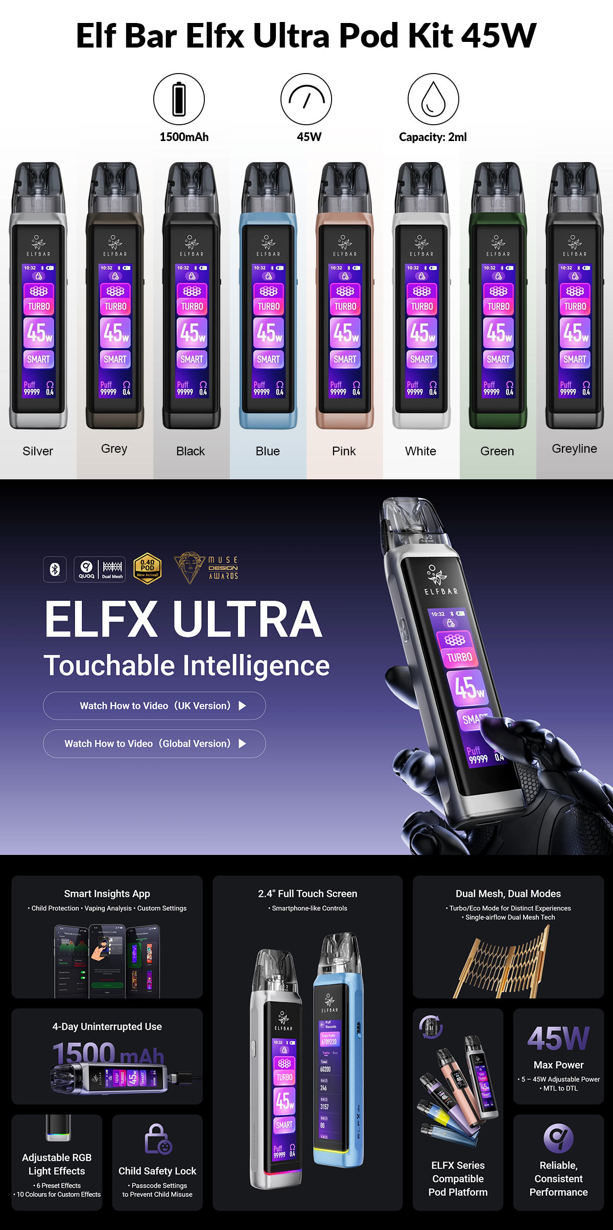 elf bar elfx ultra vape kit Elf Bar Elfx Ultra Pod Kit 1500mAh 45W