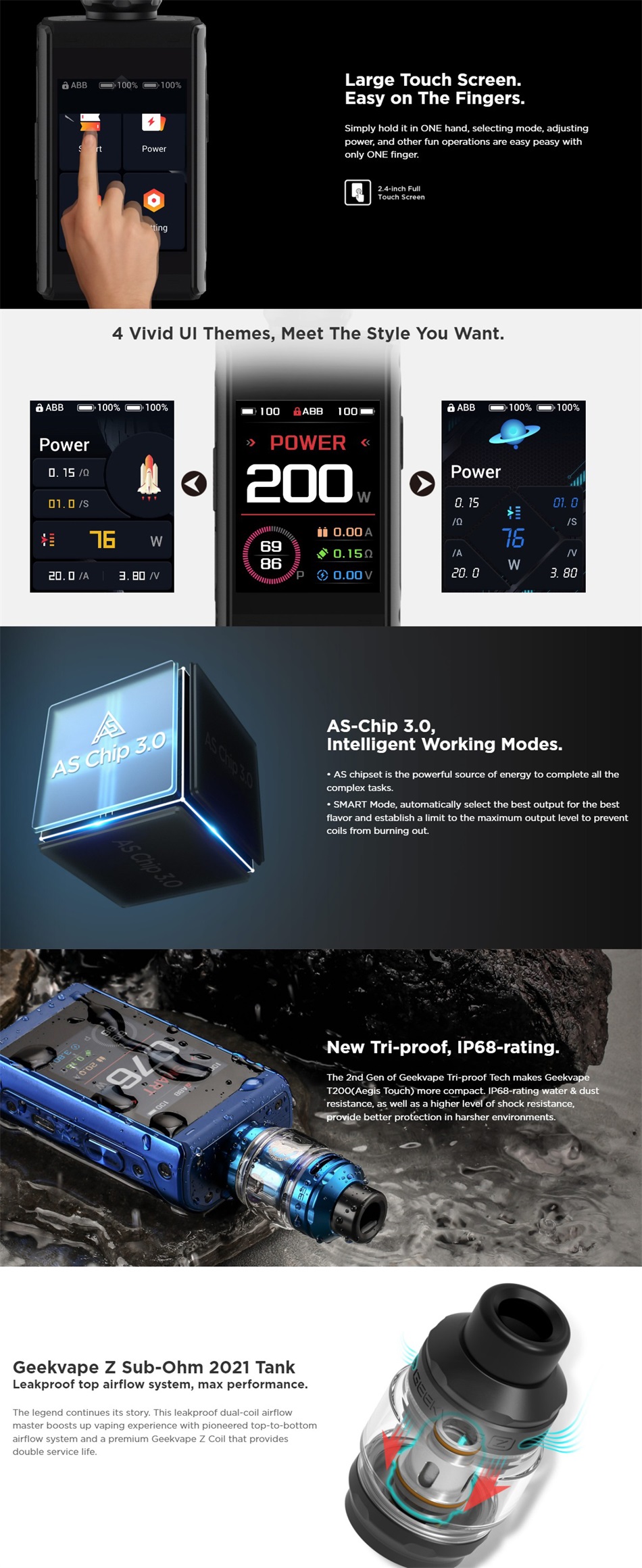 Geekvape T200 Kit / Aegis Touch Vape Mod Kit 200W In Stock